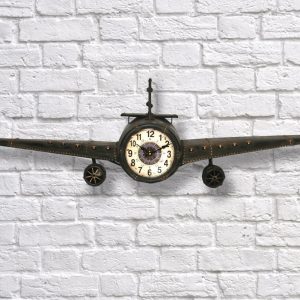 Metallic Dark Silver Industrial Aeroplane Clock