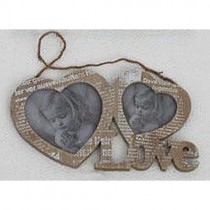 Vintage Wood  2 Hearts Photo Hanger