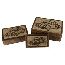 Vintage Set of 2 Wood Boxes VW Cars + I VW VAN SET 3PCS