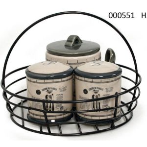 Mustard Salt and Pepper Set in Metal Basket