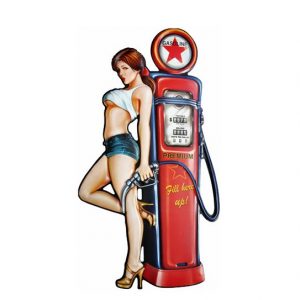METAL SIGN GIRL GAS PUMP XXL