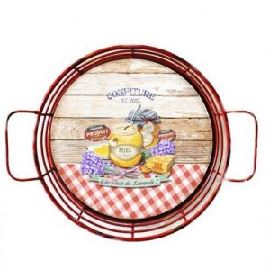 TRAY W / HONEY WOOD / METAL