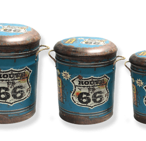 Set Of 3 Metal Stools Route 66