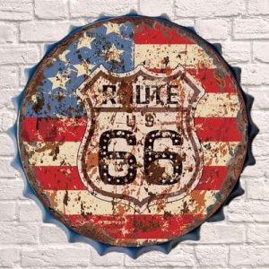 Route 66 Design , 40cm Bottle Top METAL SIGN