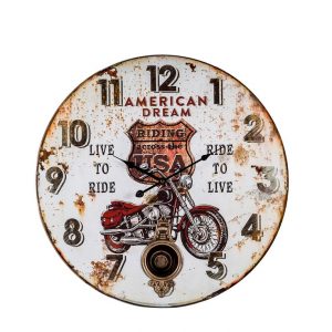 WOOD ROUND CLOCK W/ PENDULUM out of stock