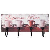 WOOD HANGER WITH  BY 4 HOOKS ESPRESSO BAR 