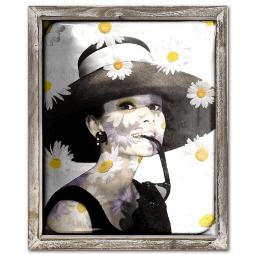 Audrey Flowers By Mad Dog 48cm x 48cm Wood Frame metal art