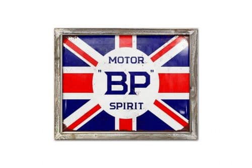 BP Motor Oil 44cm x 34cm Wood Framed Metal Art