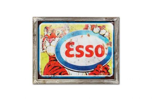 Esso 44cm x 34cm Wood Framed Metal Art
