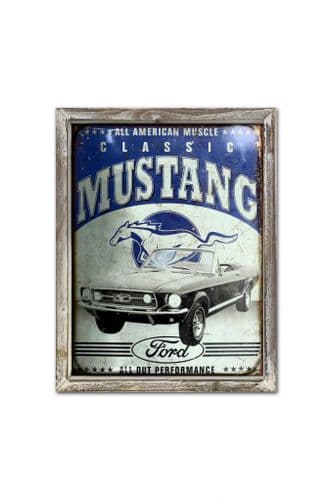 Mustang Vintage 44cm x 34cm Wood Framed Metal Art
