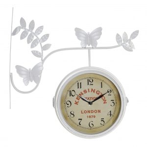 Metal double sided vintage station wall clock white