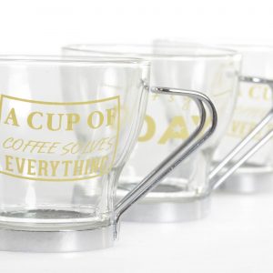CLASS CUP WITH S/ STEEL HANDLE  ESPRESSO CUP DESIGN SET OF 3 PCS