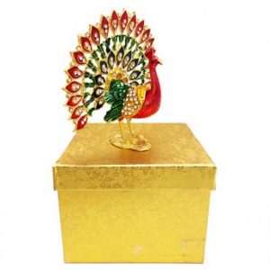 AWESOME DESIGN PEACOCK METAL GOLD / RED JEWEL BOXES
