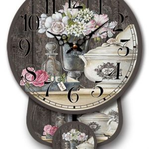WALL CLOCK WOOD PENDULUM FLOWER  DESIGN 