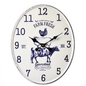 WALL CLOCK METAL EMBOSSED VINTAGE FARM FRESH DESIGN