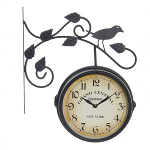 DOUBLE SIDED WALL CLOCK METAL 31 X 9 X 58 STATION BLACK