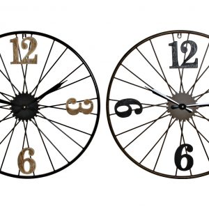 WALL CLOCK METAL WOOD  60 CM/  2 MOD. DESIGN BICYCLE WHEEL