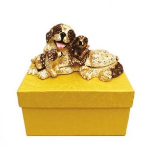AWESOME DESIGN DOGS METAL BEIGE / BROWN GOLD JEWEL BOX