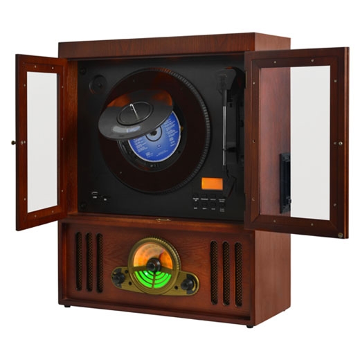 WOOD VINTAGE CABINET HIFI SYSTEM VINYL CD USB RADIO CASSETTE SD CARD - Image 2
