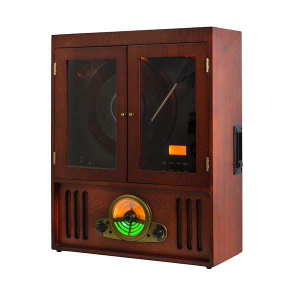 WOOD VINTAGE CABINET HIFI SYSTEM VINYL CD USB RADIO CASSETTE SD CARD
