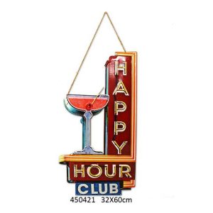Metal art sign happy hour embossed material
