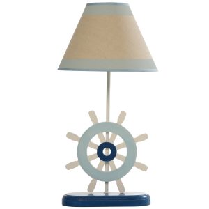 WOOD LAMP SHADE VINTAGE MARINE DESIGN SHIP WHEEL DECOR .