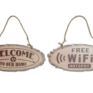 HANGING DECORATION WOOD & ROPE 34 X 1 X 14,5 2 MOD. WiFI / WELCOME