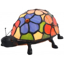 Flower Design Tiffany Beetle Lamp With Cast Iron Base - 22cm
