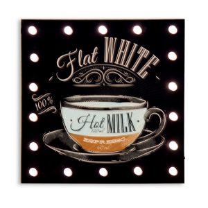 Set 2 WALL FRAMES WOOD & CANVAS  C/ led "CUP OF COFFEE "  40 x 40 x 2,5 cm