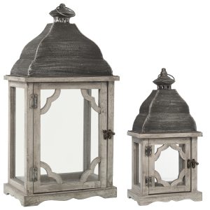 Set 2 VINTAGE  LANTERNS  Madera/cristal Grises 28x18x57+18x11x39cm
