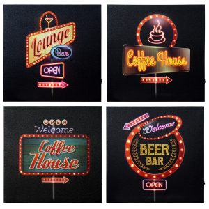 set of 4 led  frames wood & canvas