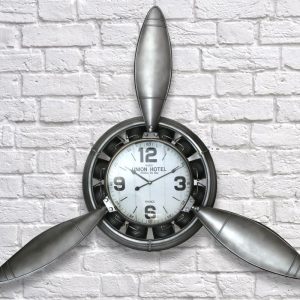 WALL CLOCK XXL/ 108 cm Iron Industrial Propeller Clock Metallic Silver