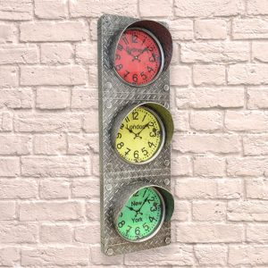 Industrial Iron Plated Traffic Light Clock