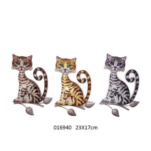 A METAL DESIGN CAT WALL DECO 23 X 17 CM / 3 ASS