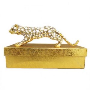 AWESOME DESIGN TIGER METAL GOLD / WHITE JEWEL BOX