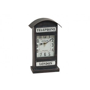 METAL DESK CLOCK LONDON TELEPHONE DESIGN