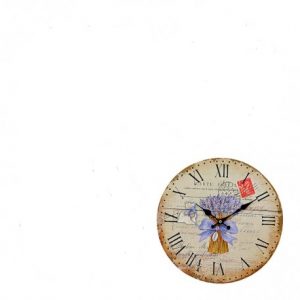 WALL CLOCK WOOD LAVENDER FLOWERS DESIGN ROMAN NUMBERS 