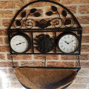 VINTAGE GARDEN METAL  DECO W CLOCK & TEMPERATURE