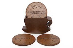 VINTAGE WOOD  4 COASTERS IN COFFEE CUP DESIGN