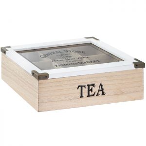 ENGLISH VINTAGE STYLE WOOD & CLASS  TEA BOX