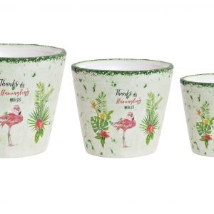VINTAGE FLOWER POTS SET OF 3 PCS TERRACOTTA FLEMISH WHITE