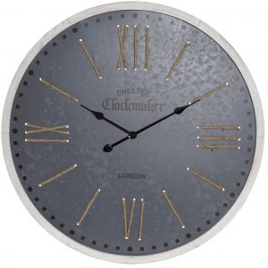 VINTAGE XL METAL WALL CLOCK WITH OLD WOOD FRAME