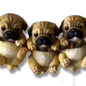 LIGHT PUG PUPPY TRIPLETS ON BRANCH