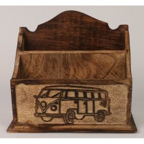 VINTAGE V W VAN  WOOD DESIGN LETTER HOME COLLECTION BOX
