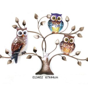VINTAGE METAL DECO DESIGN 3 OWLS ON TREE XL