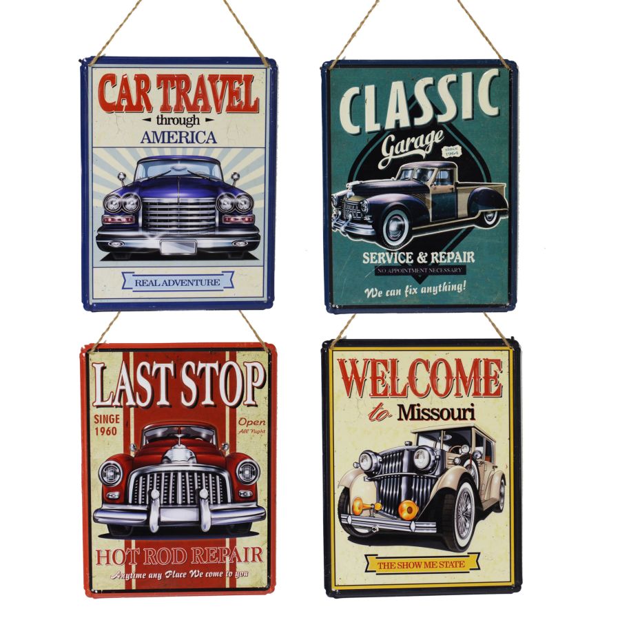 Vintage metal signs embossed set of 4 American truck & cars