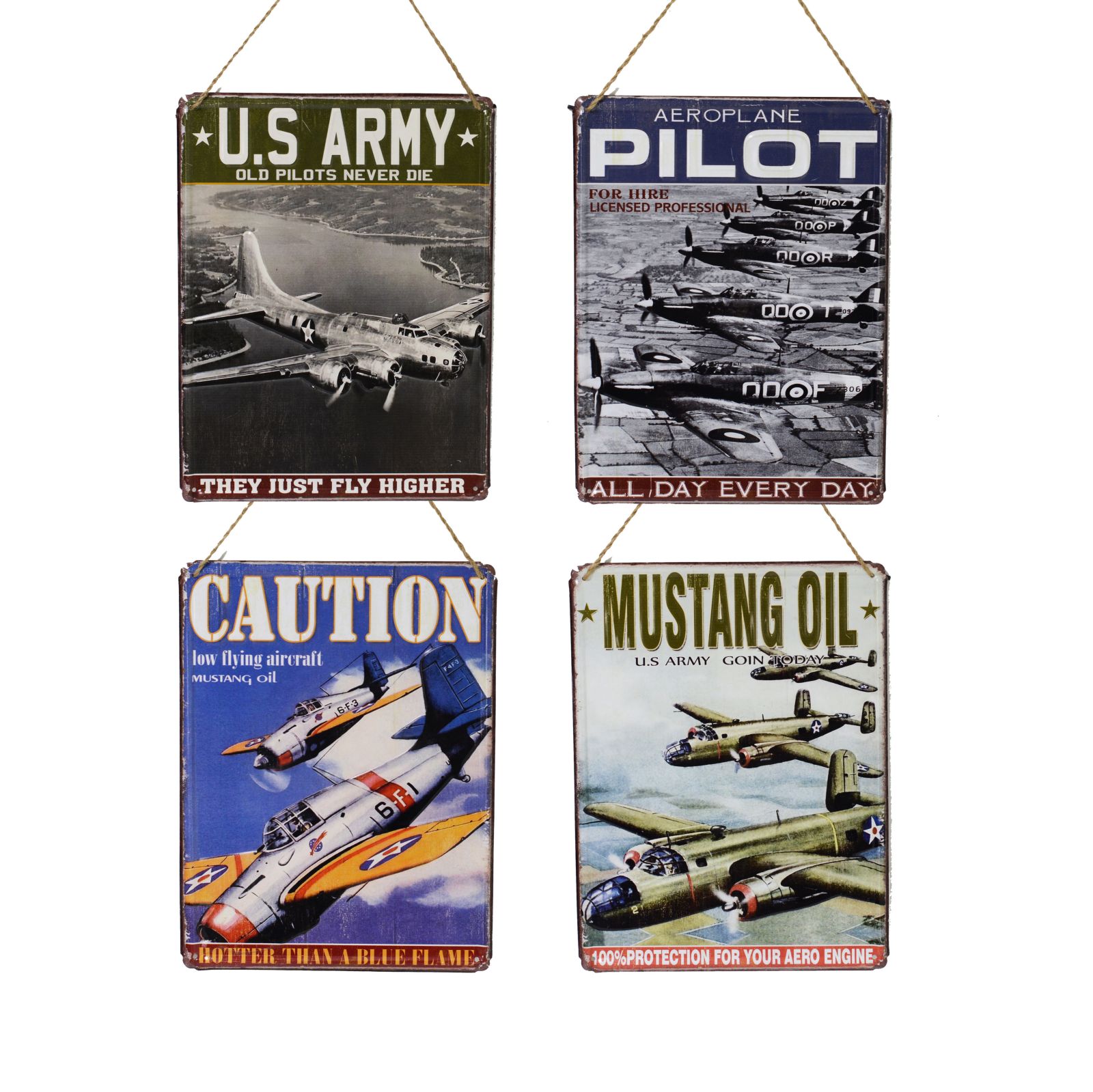 Vintage metal signs embossed set of 4 American us army planes