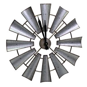 vintage metal wall clock windmill design grey /black