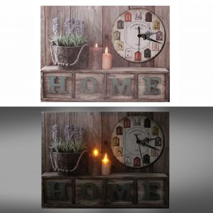 Led wooden square clock HOME & FLOWERS cm 40 x 30 x 2,2