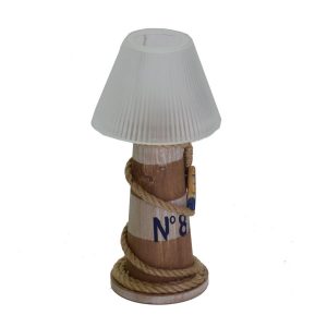 Round lighthouse wooden marine design candle holder cmø15h32